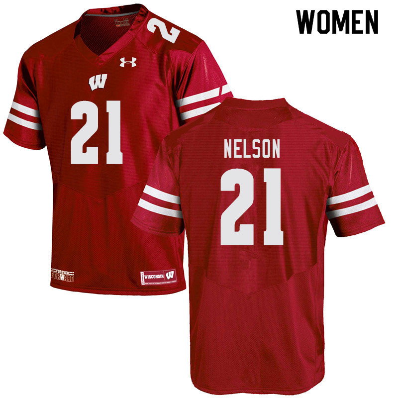 Wisconsin Badgers Women's #21 Cooper Nelson NCAA Under Armour Authentic Red College Stitched Football Jersey TR40Z43GZ